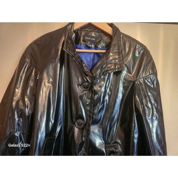 O5 Focus 2000 polyurethane shiny black rain jacket, blue lining, button up - Picture 2 of 11